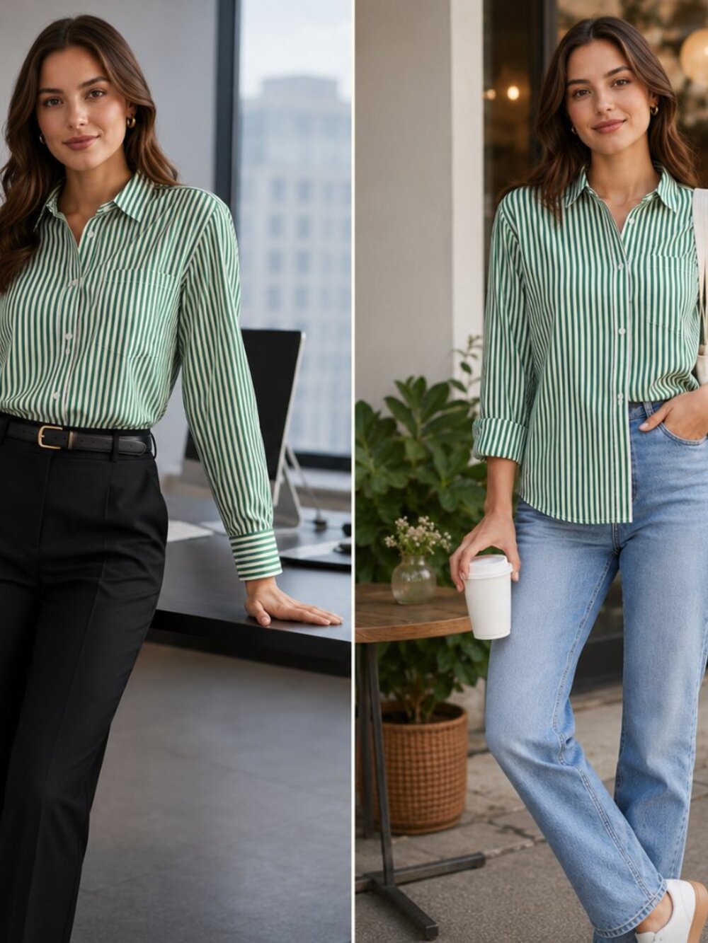 J Crew Garcon Women's Kelly Green Striped Cotton Poplin Professional Career Sz 2